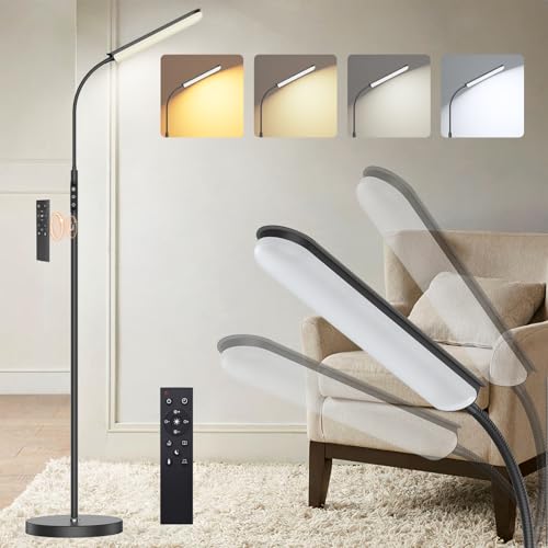 ANTENLICHT Stehlampe LED | Sofa stehlampe dimmbar mit Fernbedienung | 4 Farbtemperaturen & 4 Helligkeiten | 30 Min & 1...