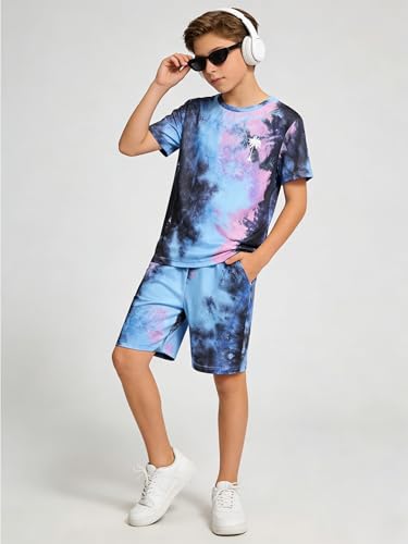 Image of Kid Toddler Baby Boys Clothes Tie-dye Palm Leaf Top 2Pcs Summer Shorts Set