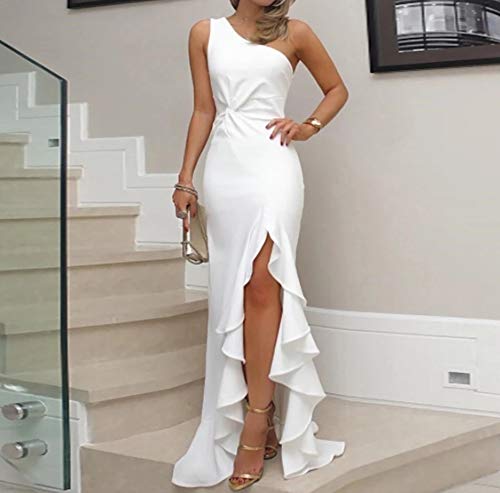 Bridesmaid Dresses Long Evening Formal Gowns One Shoulder Prom Dress Split Pleated Ruffles Wedding Party2