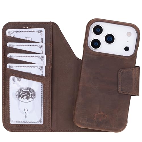 BLACKBROOK Wallet Case for iPhone 17 Pro Max – Burkley 2-in-1 Detachable Folio, MagSafe Compatible, RFID Blocking – Full Grain Leather with Natural Patina, 4 Card Slots & ID Pocket, Premium Gift Box