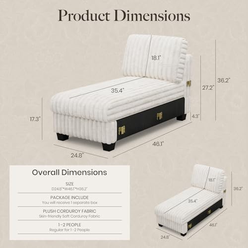 Image of Belffin Modular Sectional Sleeper Sofa Bed with Extendable Length Corduroy Couch Deep Seat Cloud Couch for Living Room. Beige Convertible Sectional Sofa Bed