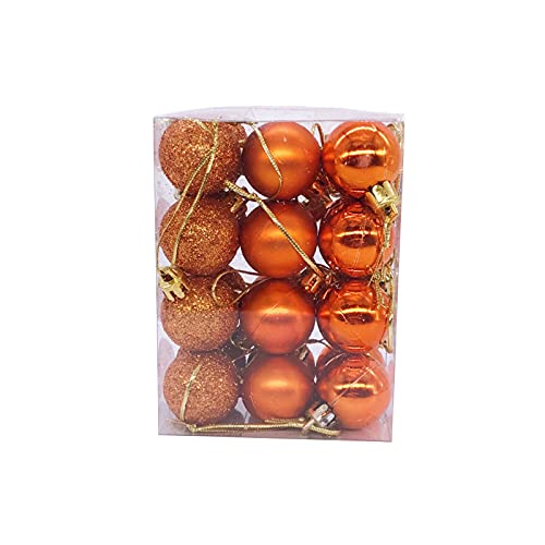 Weihnachtskugeln Weihnachtsdeko Set 24 STK, Kunststoff Weihnachtsbaumkugeln Box mit Aufhänger Christbaumkugeln Plastik Bruchsicher, Weihnachts Weihnachtsdekorationen (Orange, 3cm)