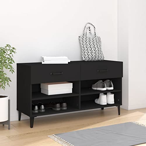 Sufrk Shoe Cabinet Black 102x35x55 cm Engineered Wood,Wooden Shoe Cabinet,Storage Cupboard,Perfect for Narrow Hallway,Living Room,Bedroom