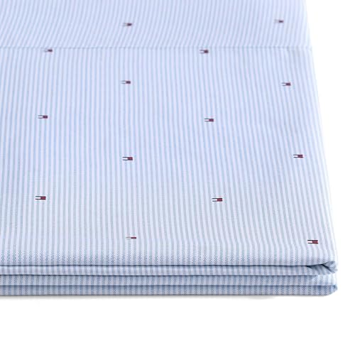Image of Tommy Hilfiger - King Size Sheet Set, Soft Cotton Percale Bedding with Crisp Cooling Comfort, Deep Pocket Fitted Sheet with Matching Pillowcases, Americana Decor (Ithaca Flag Stripe Blue)