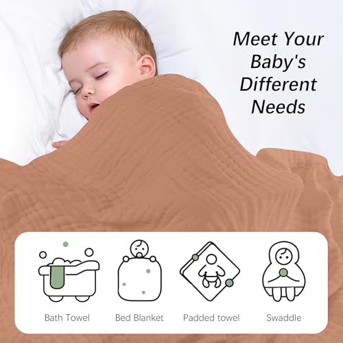 Image of SWEET DOLPHIN Muslin Baby Bath Towels Blanket - 2 Pack 100% Cotton Towel for Babies, Infants, Toddlers - 40x40Inch - Highly Absorbent, Light Bean Paste