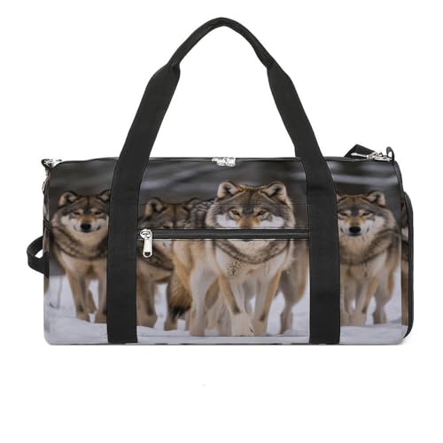 Mens Womens Gym Bag, Pack of Wolves Print Duffle Bags,travel Gym Duffle Bag,garment Duffle Bag,gym Bag with Shoe Compartment