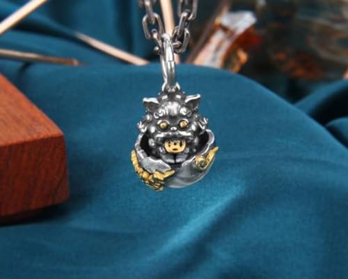 Pendentif argent S925 œuf de bête courageuse au style thaïlandais ciselé main - 5