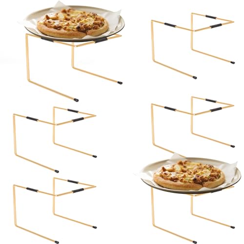 HPC DECOR 6Pcs Gold Metal Pizza Stands for Tables- Pizza Pan Riser Rack Holder,Food Display Riser Stands for Party Buffet Table Platter Tray-Display Stands,Pizza Rack for Pizza Dessert Cheese Baking
