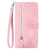 NEXCURIO Handyhülle für Apple iPhone 17 Pro Hülle Klappbar mit Kartenfäch Ständer Klapphülle Schutzhülle Leder Wallet Flip Case Cover Tasche Handytasche Stoßfeste - Rosa