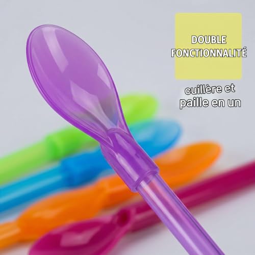 JIRVEX Lot de 20 pailles cuillères 2-en-1 23,6 cm pour granité, bubble tea, milkshake et cocktail avec brosse de nettoyage – Pailles colorées pour boissons glacées – vue 2