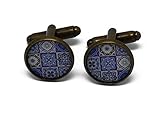 2 Manschettenknöpfe Kostüm Lisboa Azulejos Harz blau weiße Messing Geschenke Weihnachten Freunde Geburtstag Zeremonie Hochzeit Gäste Heilige Valentinstag Meister Vater Tag Paare Mann Ihnen