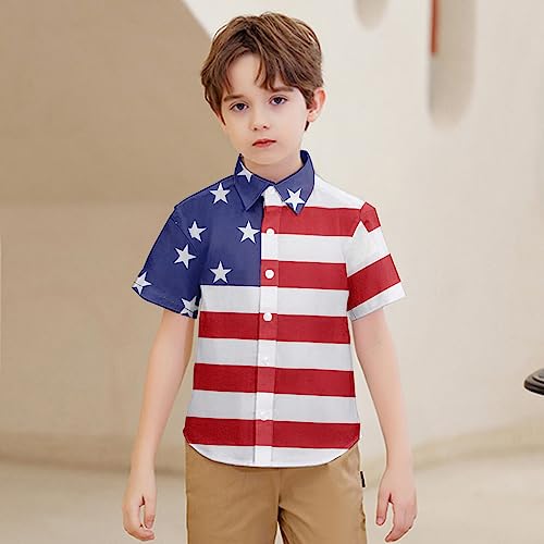 Enlifety Toddler Boys Patriotic Shirt 3T 4T Short Sleeve Button Down American Flag Hawaiian Shirt Fourth Of July Blouse For Independence Day Party Holiday #TOP1