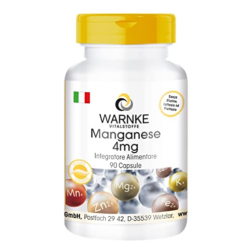Manganese 4mg integratore - 90 Capsule- Vegan - Gluconato di Manganese | Warnke Vitalstoffe - Qualità da farmacia tedesca