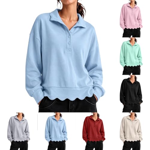 Womens Oversized Crewneck Sweatshirts Scalloped Casual Fall Pullover - image 1