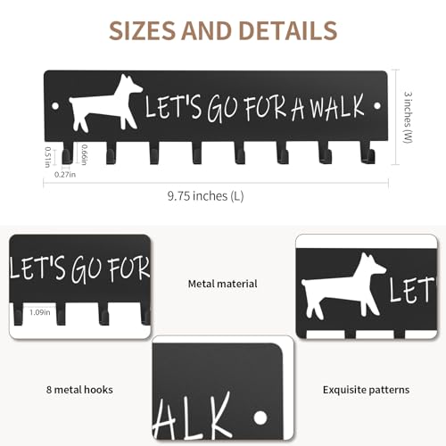 8 Hooks Dog Leash Holder for Wall, Grey Decorative Wall Hooks,11.7×3 Inch Key Holder Wall Mount, Self Adhesive Unique MetalKey Holder for Entryway Living Room Porch Kitchen, Gifts for Dog Lovers - Image 3