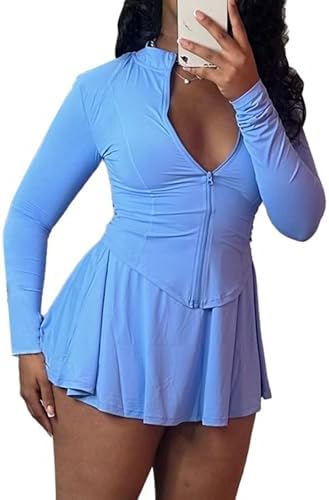 Molilove Sexy 2 Piece Skirt Sets for Women Long Sleeve Zipper Jac...