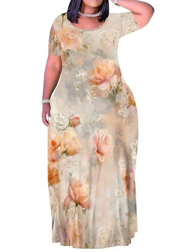 Image of Plus Size Maxi Dresses for Curvy Women T-Shirt Summer Sun Dresses Loose Fit