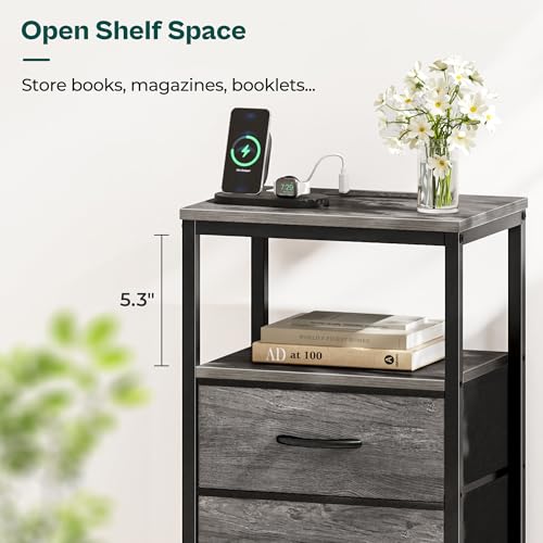 Image of Huuger Nightstand with Charging Station, 27.6 Inch Bedside Table,Side Table