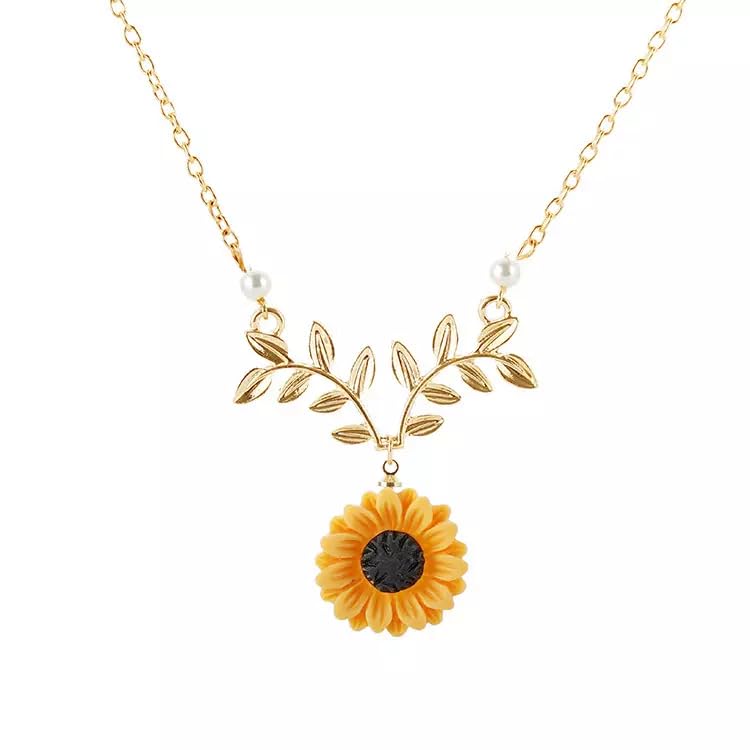 Sunflower Pendant Leaf Necklace Sunflower Pendant Leaf Necklace