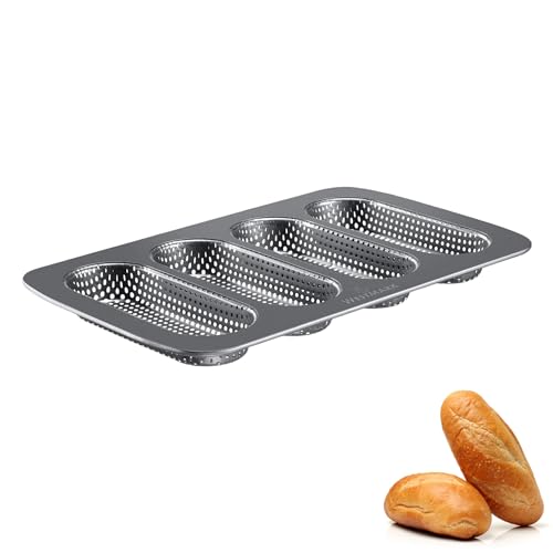 Westmark Baguette Backform, Für 4 Baguettes oder Hot Dog - Brötchen, Länge: je 17 cm, Stahl, antihaft-beschichtet, Mini, Anthrazit, 32722260