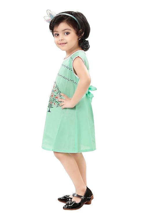 Girls Cotton Summer Dress, Sleeveless A-Line with Whale Embroidery, Pearl Trim Neckline4