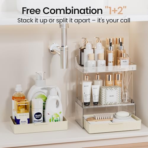 Delamu Bathroom Organizers and Storage, 2-Tier 2-Drawer Makeup Organizer Countertop, Easy to Install, Ideal for Bathroom Storage, Vanity, Large Skincare, Perfume, Present, and More, CreamWhite - Image 6