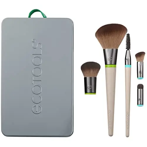 EcoTools Interchangeables Daily Essentials Total Face Makeup Brush Kit, Essential Oils, Multiuse Face Makeup Brushes, Bronzer, Blush, Powder, &amp; Eyeshadow Brushes, Cruelty-Free &amp; Vegan, 8 Piece Set