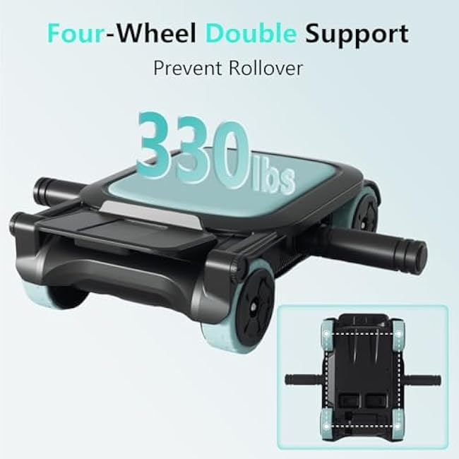 Roller with 4 Wheels: Automatic Rebound Abdominal Wheel for Core Workout, Workout Equipment for Home and Gym, Abdominal Exercise Roller for Men and Women
