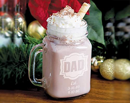 16 Oz Dad Fathers Day Idea Engraved Mason Jar Beer Mug Personalized Drinking Glass Etched For Father Grandpa Kids Birthdates (16 Oz) #TOP4