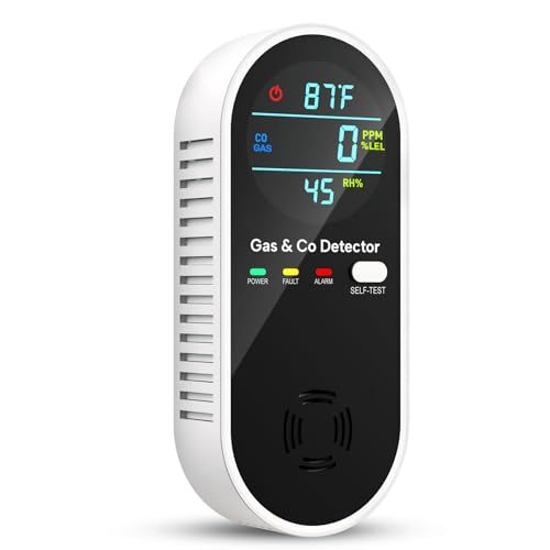 NICGOL 4 in 1 Upgraded Natural Gas Leak Detector and Carbon Monoxide Detectors, Dual Sensor Gas Leak Detector & Carbon Monoxide Detectors Plug in (Temperature & Humidity) for Home, RV (Black)