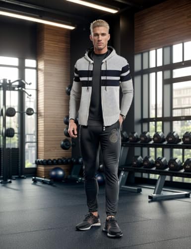 Image of Kinkia Men's Zip Up Hoodies Casual Long Sleeve Full Zipper Sherpa Fleece Lined Knit Cardigan Sweater Jacket with Pockets