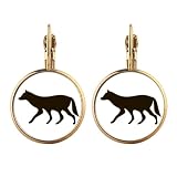 Pendientes de gota de clip de oro con diseño de lobo negro, sin perforación