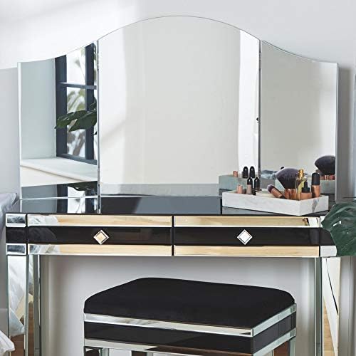 Beautify Makeup Mirror, Large Dressing Table Bevelled Beauty Mirror, Tri-Fold Adjustable Vanity Mirror, Free-Standing Tabletop Cosmetic Mirror w/Swing Hinges, Professional Hair & Makeup Mirror