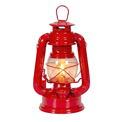 Image of Stansport Hurricane Lantern - Classic Metal Kerosene Oil Lamp with Glass Globe and Adjustable Wick - Portable Emergency Lighting & Decorative Indoor /Outdoor Camping Lantern, Red