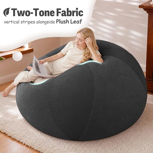 Image of HABUTWAY 4FT Bean Bag Chair Teardrop Bean Bag Chairs for Adults beanbag with Memory Foam Filled with Dual-Tone Unique Combination Corduroy & Luxury Distressed Velvet Washable Cover,Corduroy Black