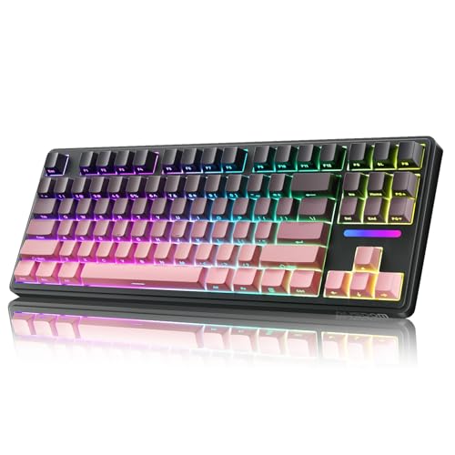 Image of AUSDOM H87 Wireless Mechanical Gaming Keyboard: 10000mAh Battery 2.4G /BT5.3 /USB-C Hot Swappable Custom Keyboard with RGB Backlit, Side Printed PBT Keycaps, 15-Layer Gasket Structure, Black Pink