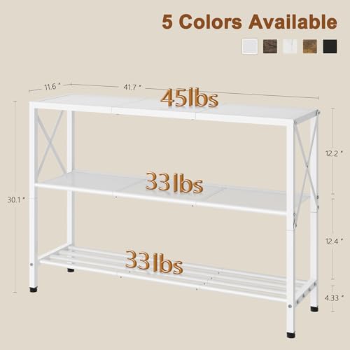Image of Hoctieon White Industrial Console Table, 3 Tier Entryway Tables, Hallway Desk, Narrow Sofa Tables with Shelves, Entrance Table for Entryway, Living Room, Foyer, Hallway, Office, White