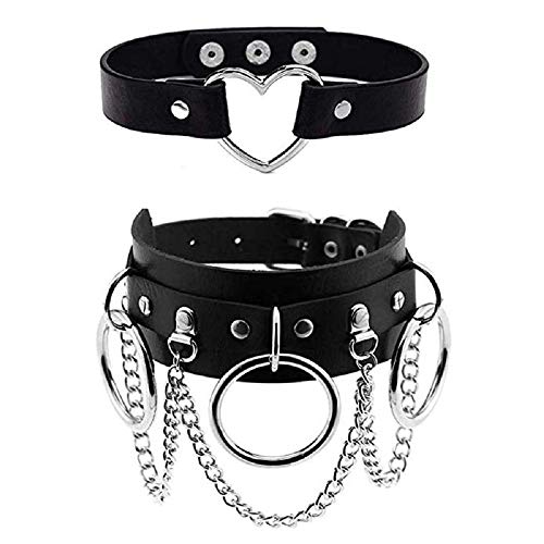papasgix Goth Choker Necklace for Women, Adjustable Pu Leather Choker Goth Studded Heart Necklace with Spikes, Punk Choker Collar for Women Girls Teenager