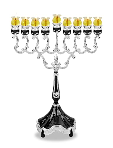 Menorá de aceite chapada en plata con detalles de mármol negro - Se adapta a tazas de aceite de Chanukah estándar y velas grandes - Moderna Hanukkah Menorah - 11 pulgadas de alto - por Ner Mitzvah Cover