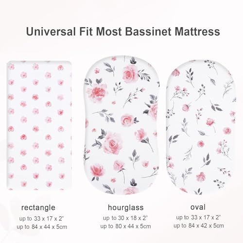 Image of david's kids 3 Pack Bassinet Sheets, Ultra Soft Breathable Comfortable Baby Sheet Set for Boys Girls Neutral, Univeral Fit for Most Cradle and Bassinet Mattress, Floral Flowers