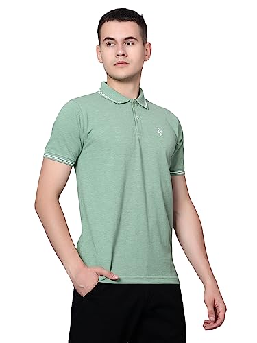 Image of Cantabil T-Shirt for Men l Breathable & Soft with Color Fastness Regular Fit Polo Neck Cotton Blend Fabric Solid Pattern