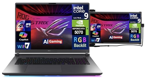 Image of ASUS ROG Strix AI Gaming Laptop 18 inch 240Hz IPS WQXGA Display (Intel Ultra 9-275HX, GeForce RTX 5070 8GB, 64GB DDR5, 8TB PCIe SSD, RGB KB, Thunderbolt 4, Win 11 Pro) w /Duex Max DS Monitor
