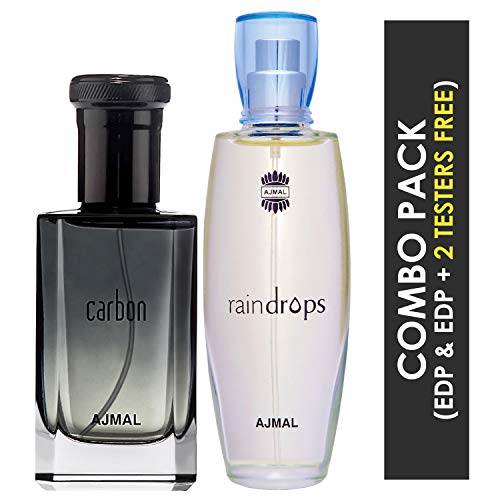 Ajmal Carbon EDP Citrus Spicy Perfume 100ml for Men and Raindrops EDP Floral Chypre Perfume 50ml for Women - Image 2