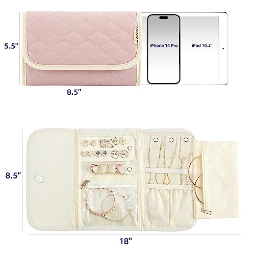 FINDCOZY Jewelry Travel Organizer, Foldable Jewelry Case for Necklaces, Earrings, Rings, Bracelets, Pink by FINDCOZY - Image 5