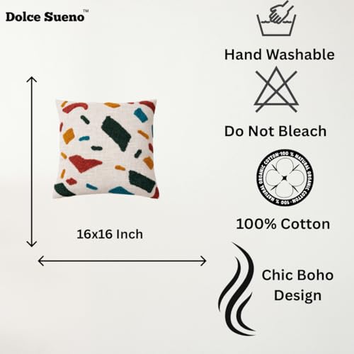 Image of Decorative Cushion Cover, Abstract Terrazzo Pattern, Tufted Design, Cotton, 40.64x40.64 cm, Square, Multicolor, Ideal for Kids Bedroom