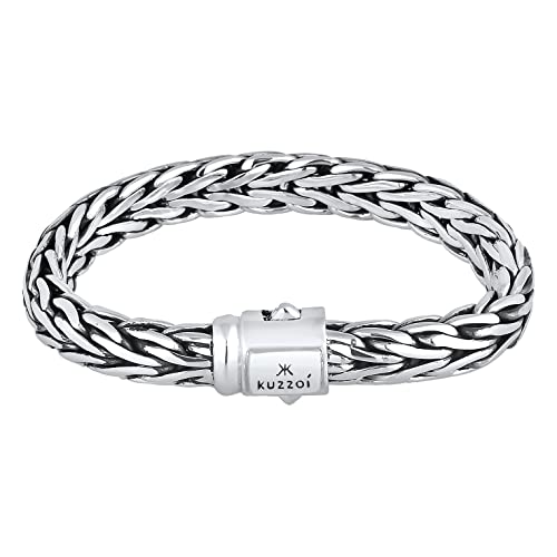 kuzzoi 925 Sterling Silver Round Byzantine Bracelet for Men, Length 8,27 inch - 9,05 inch, Width 0,35 inch, 1.83 oz
