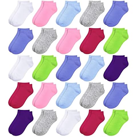 BOOPH 25 Pack Kids Low Cut Ankle Socks Boys Girls Athletic Socks 4-6 Years Multi3 Cover