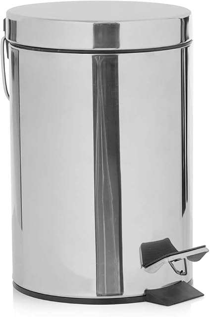 wilko Stainless Steel Bathroom Waste Pedal Bin, Flip-top Lid, Easy to Empty Inner Bin, Carry Handle Capacity, 3L