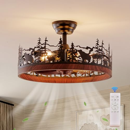 HSMKL 21 Inch Flush Mount Farmhouse Ceiling Fan with Light
