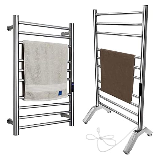 YJSG Heated Towel Rack, Electric Heated Towel Warmer Freestanding & Wall Mounted Radiator 304 Stainless Steel Clothes Drying Rack 10 Bars Bath Towel Heater with Built-in Timer,Plug-in